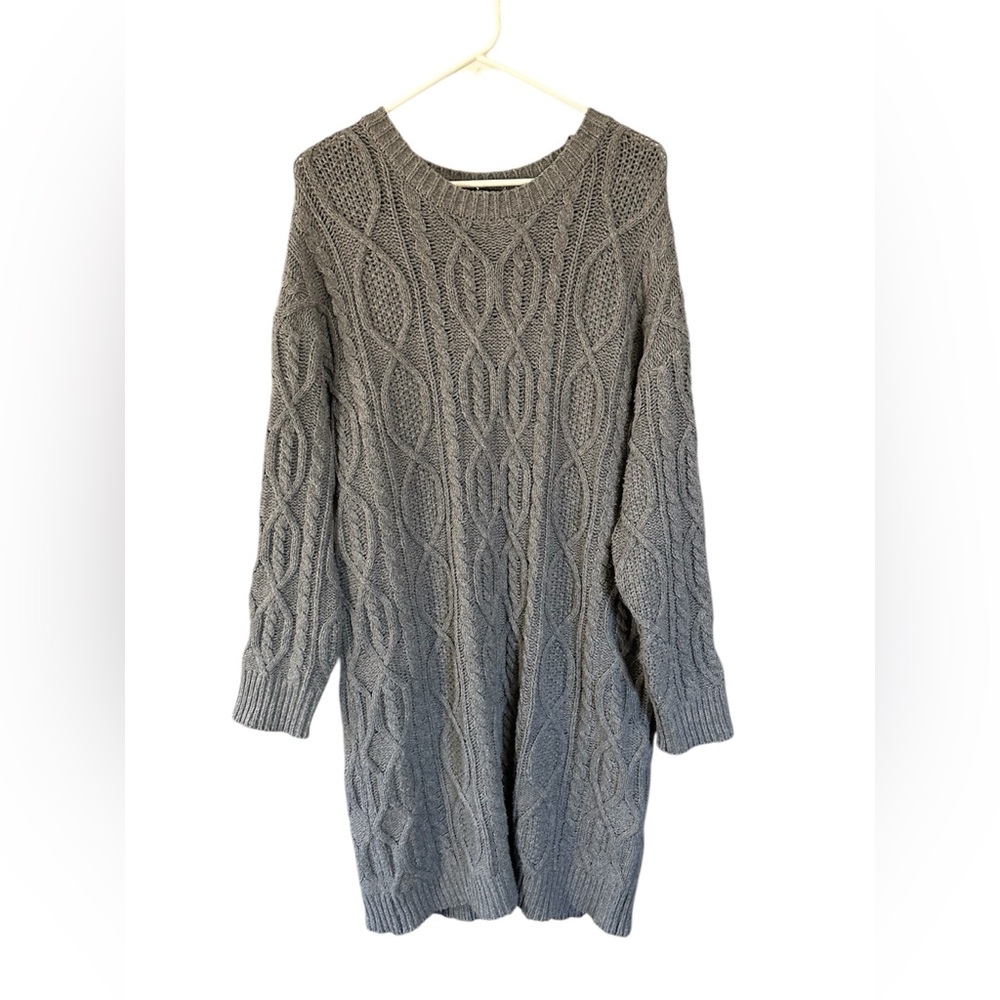 CAARA Women Sweater Dress Loose Fit Cotton Blend Gray Polyester Size M